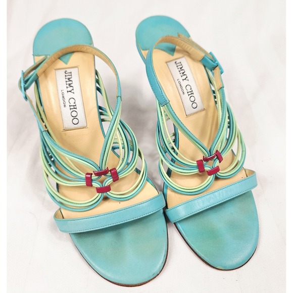 Jimmy Choo Turquoise Blue & Pink Strappy High Heel Sandals Size EU 36/ US 6 - Picture 1 of 8
